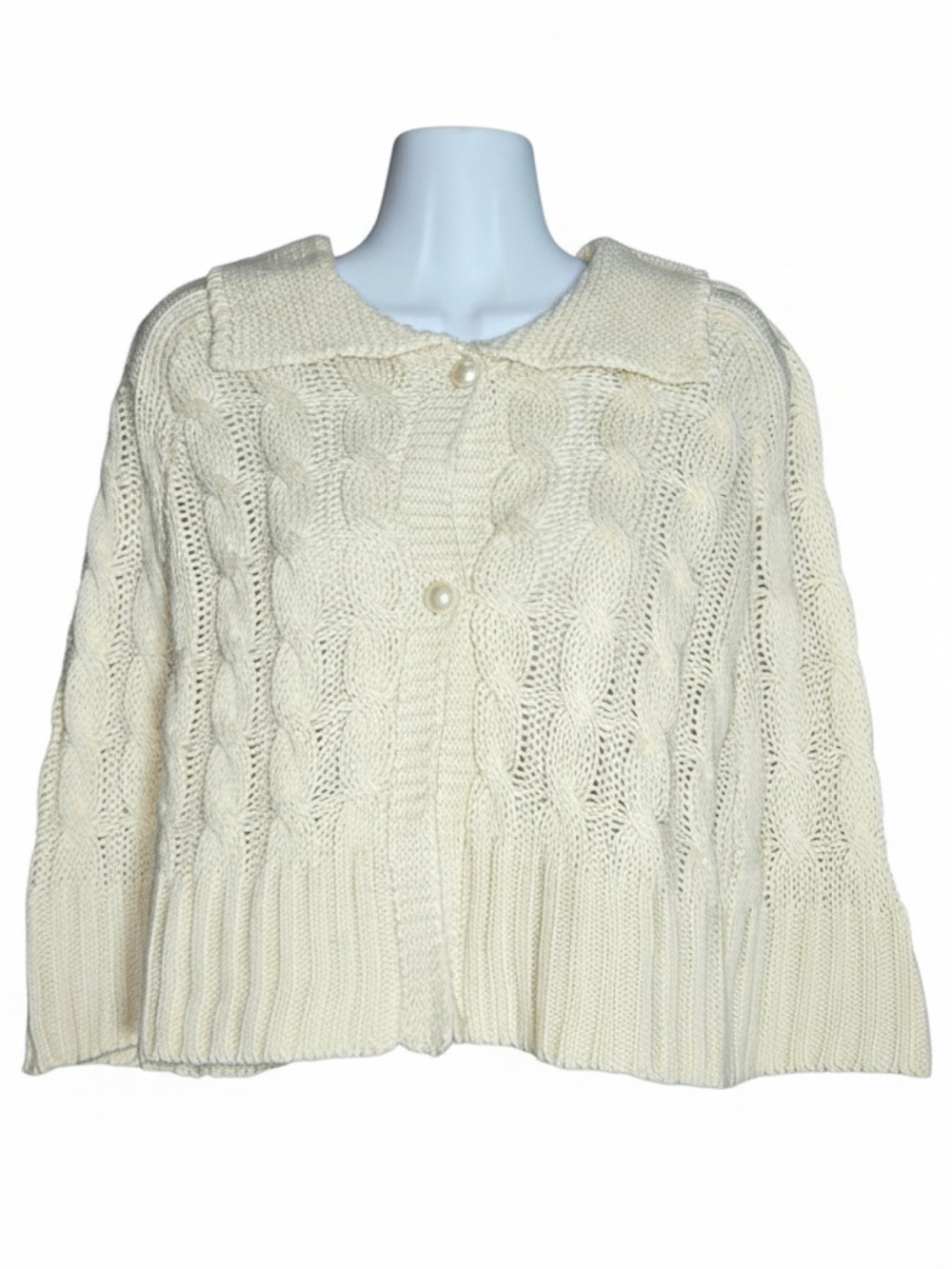 NWT Krisyals Cream Cable Knit Women's Sweater Cardigan with Pearl Buttons